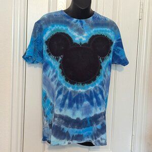 Handmade Tie Dyed Blue & Black shirt with Mouse, Unisex Size Large